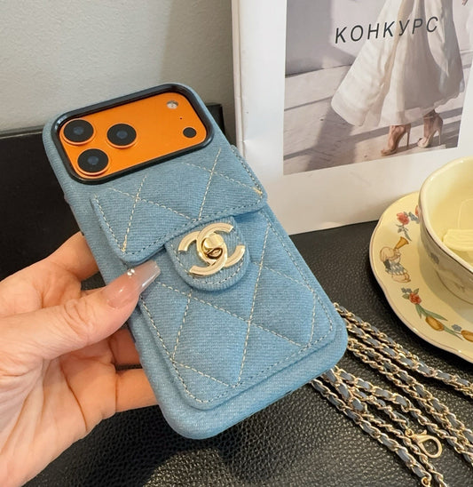 Chanel Denim CC Crossbody iPhone Case with Card Slot - The Luxe Case