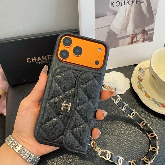 Chanel Quilted Caviar Leather Card Holder Chain Strap Luxury Phone Case - The Luxe Case