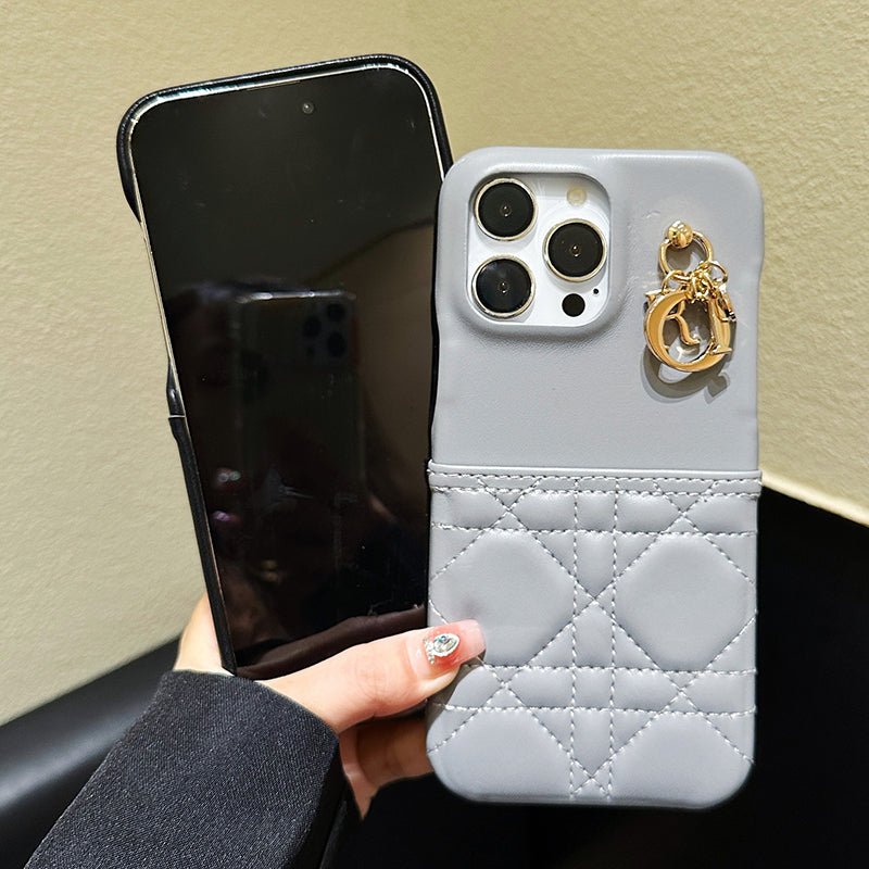 Classic CD Gray Leather iPhone Case With Card Holder - The Luxe Case