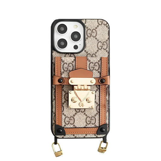 GG Classic Leather iPhone Wallet Case With Crossbody Strap - The Luxe Case