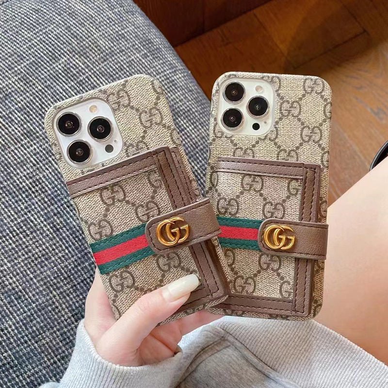 GG iPhone Case With Wallet Brown - The Luxe Case