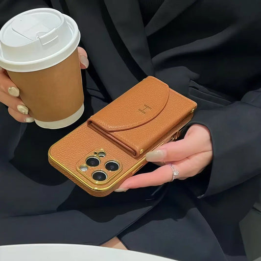 H iPhone leather Case with cardholder - The Luxe Case