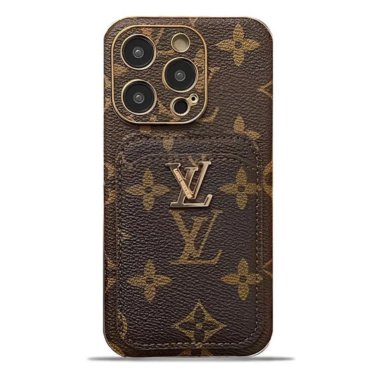 Monogram L Vintage Leather iPhone Wallet Case With Card Holder - The Luxe Case