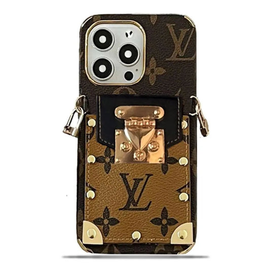 Monogram Leather V iPhone Wallet Case With Crossbody Strap - The Luxe Case