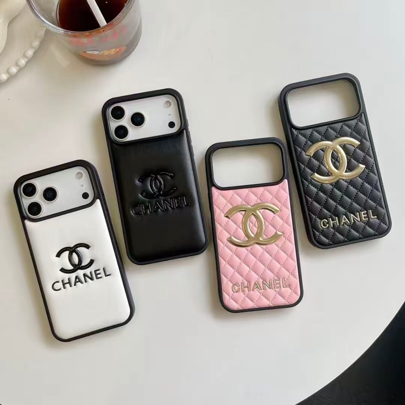 Chanel Classic Quilted Leather 3D Gold Logo Luxury Phone Case - The Luxe Case