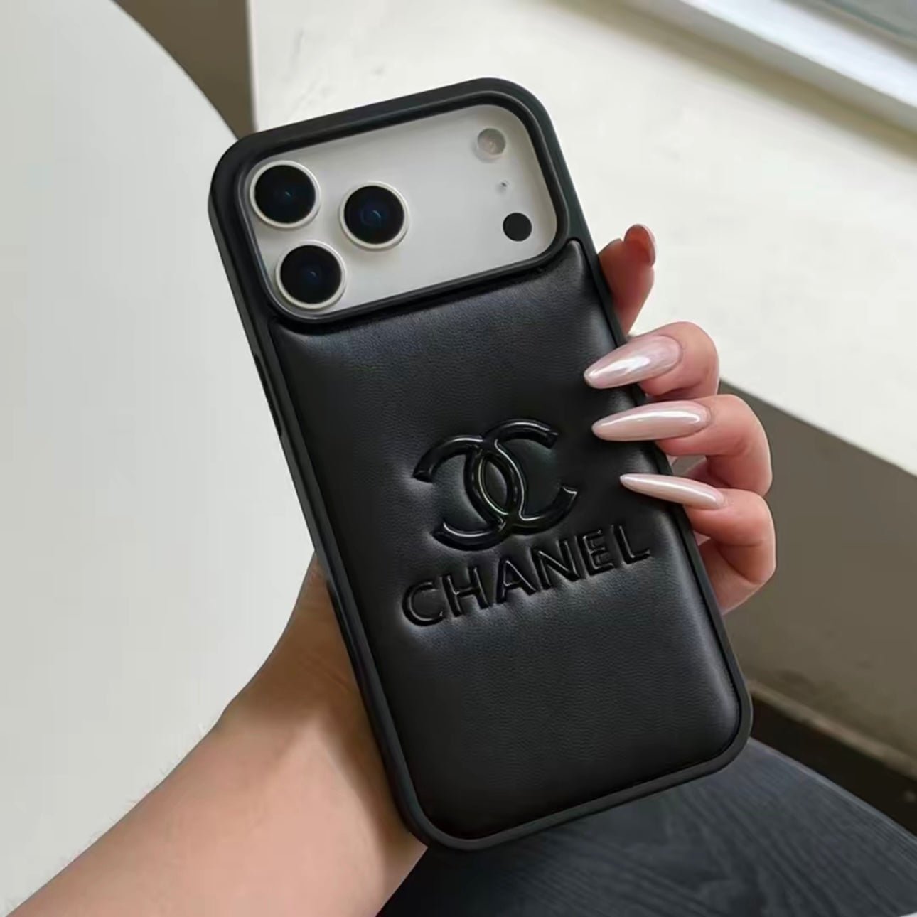 Chanel Classic Quilted Leather 3D Gold Logo Luxury Phone Case - The Luxe Case