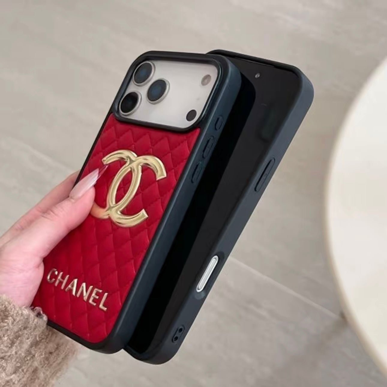 Chanel Classic Quilted Leather 3D Gold Logo Luxury Phone Case - The Luxe Case