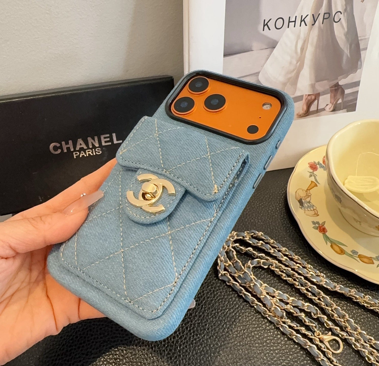 Chanel Denim CC Crossbody iPhone Case with Card Slot - The Luxe Case