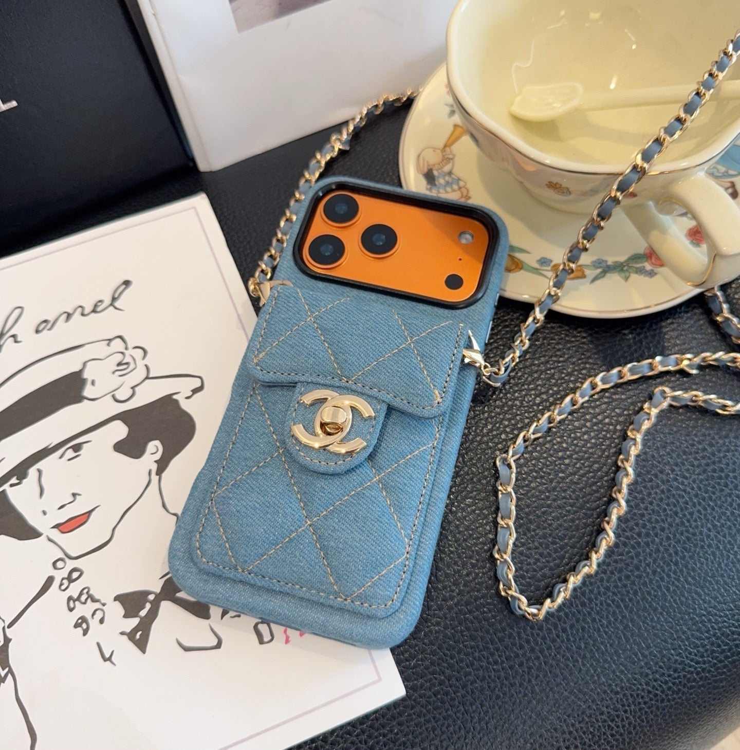 Chanel Denim CC Crossbody iPhone Case with Card Slot - The Luxe Case