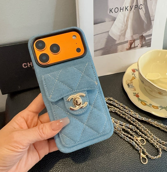 Chanel Denim CC Crossbody iPhone Case with Card Slot - The Luxe Case