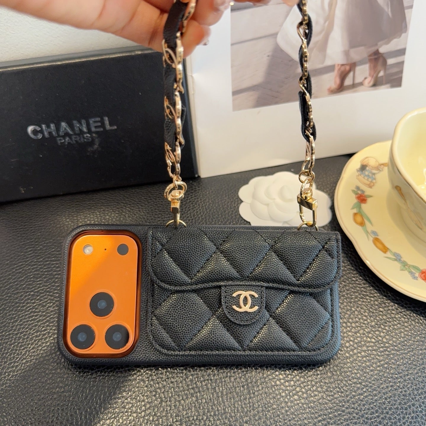 Chanel Quilted Caviar Leather Card Holder Chain Strap Luxury Phone Case - The Luxe Case