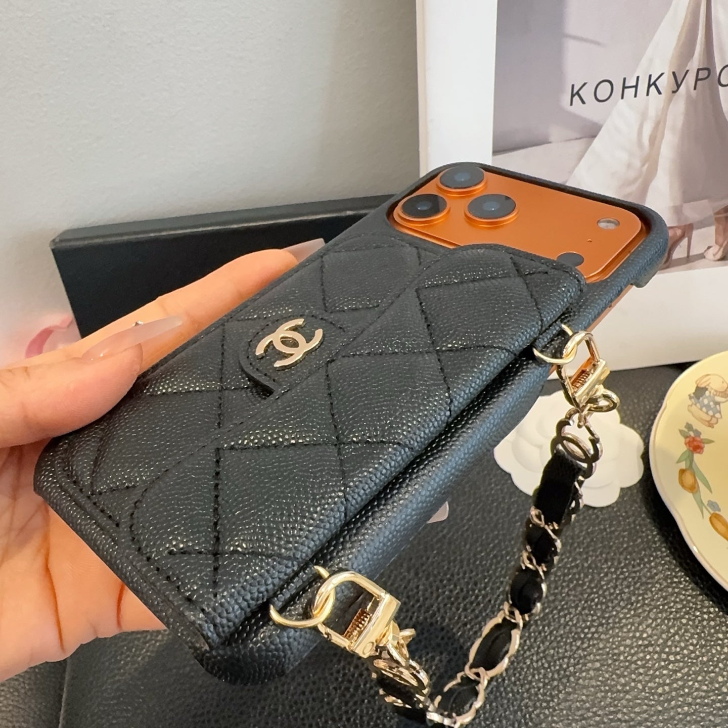 Chanel Quilted Caviar Leather Card Holder Chain Strap Luxury Phone Case - The Luxe Case