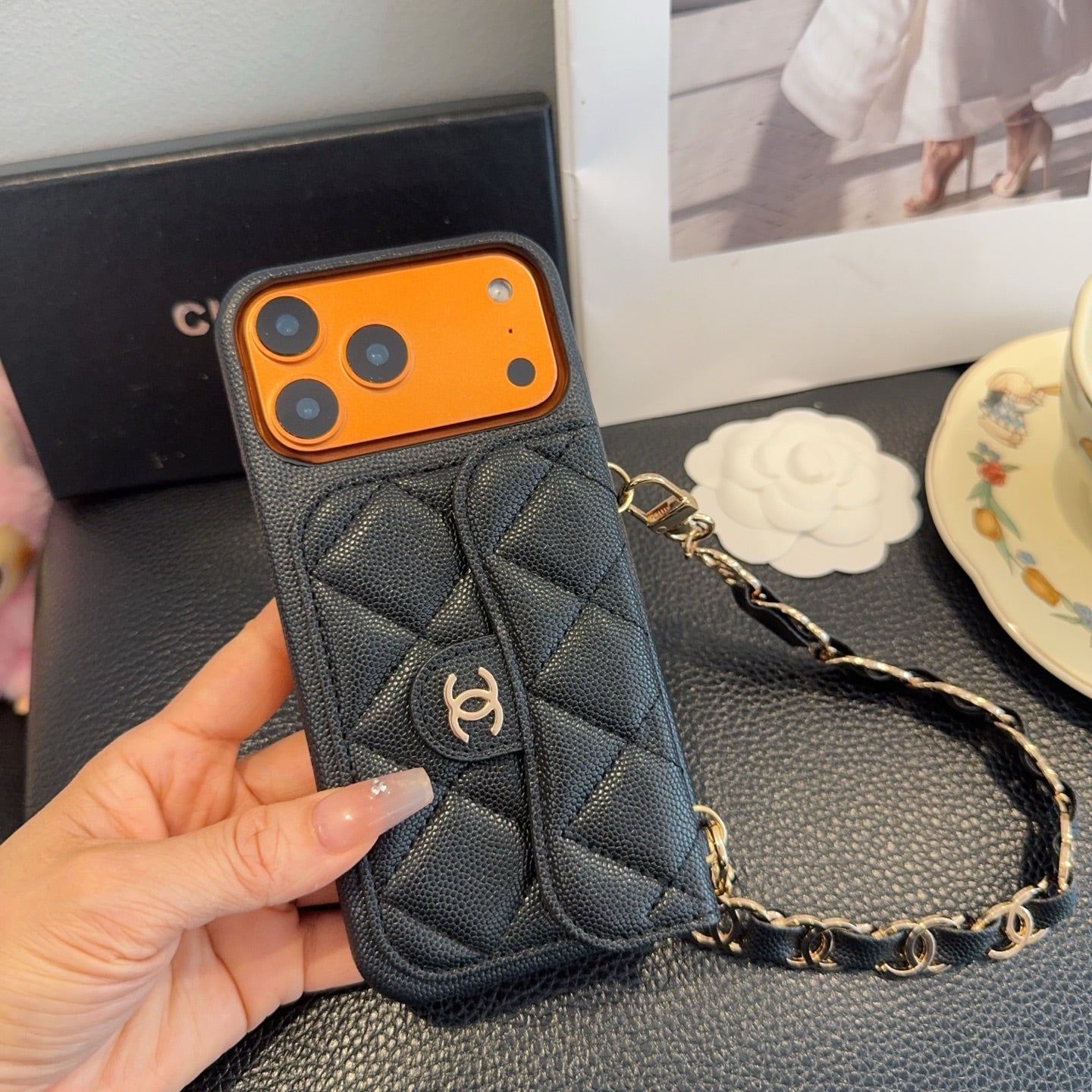 Chanel Quilted Caviar Leather Card Holder Chain Strap Luxury Phone Case - The Luxe Case
