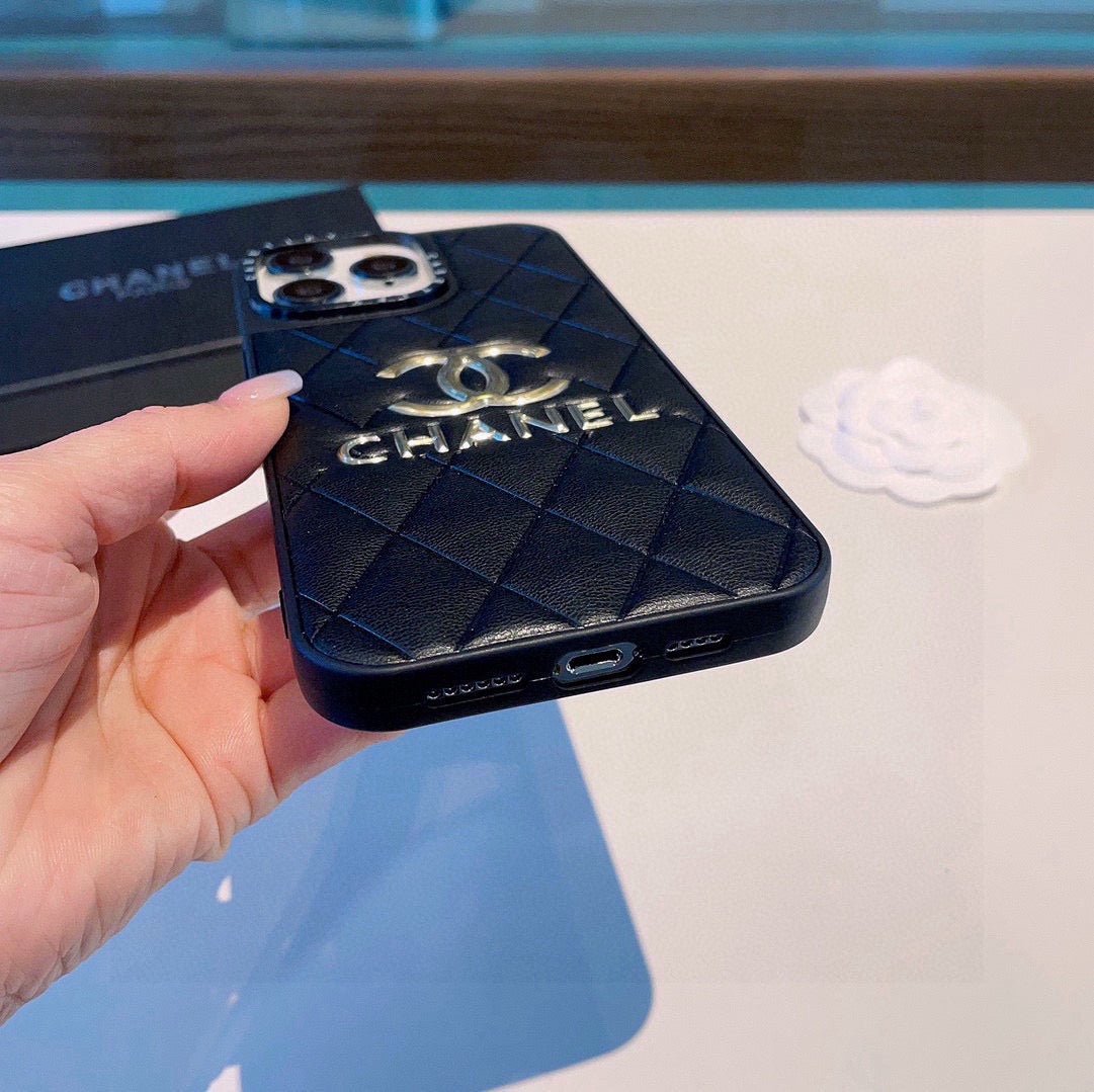 Chanel Quilted Leather Phone Case with Metal CC Logo - The Luxe Case