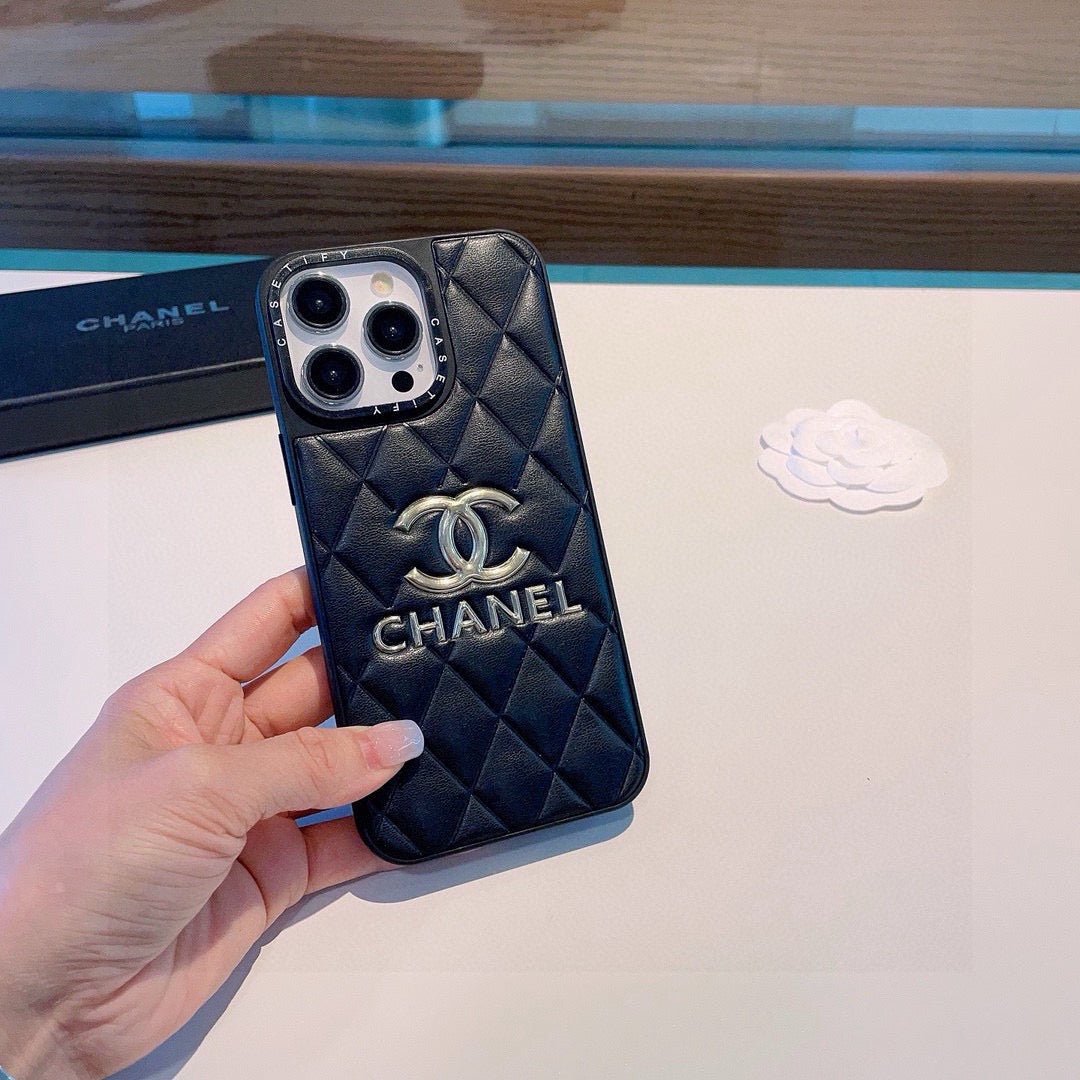 Chanel Quilted Leather Phone Case with Metal CC Logo - The Luxe Case