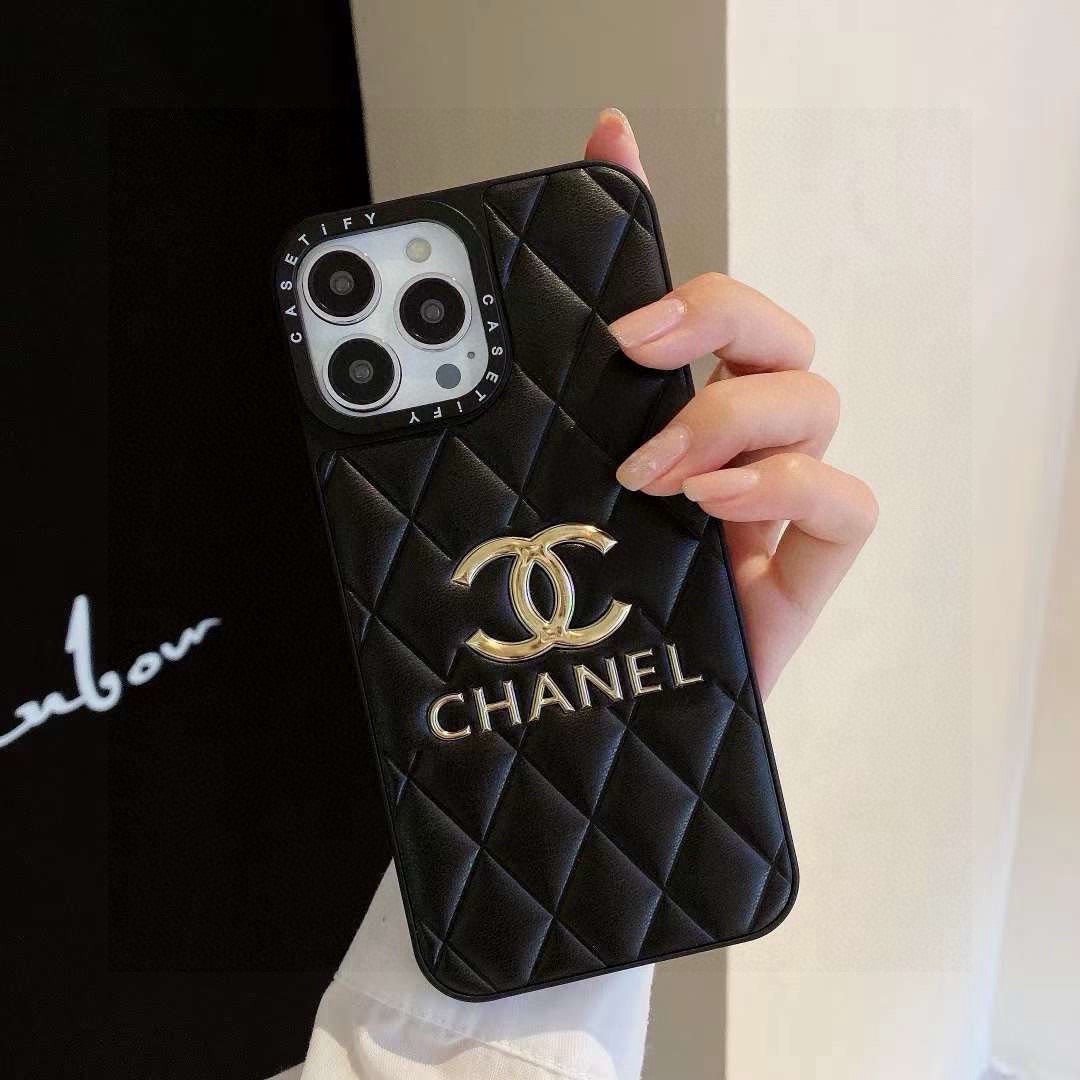 Chanel Quilted Leather Phone Case with Metal CC Logo - The Luxe Case