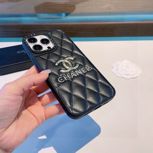 Chanel Quilted Leather Phone Case with Metal CC Logo - The Luxe Case