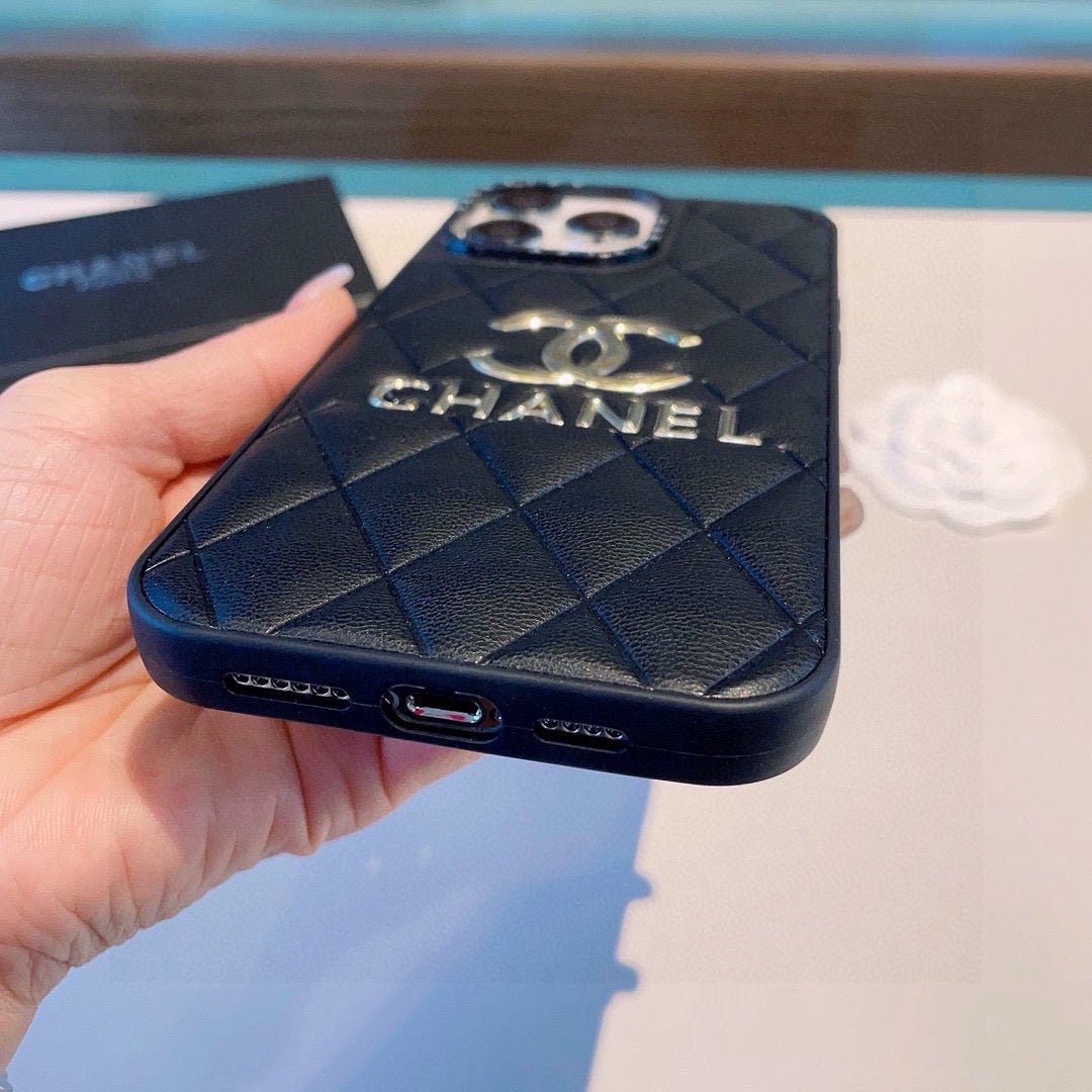 Chanel Quilted Leather Phone Case with Metal CC Logo - The Luxe Case