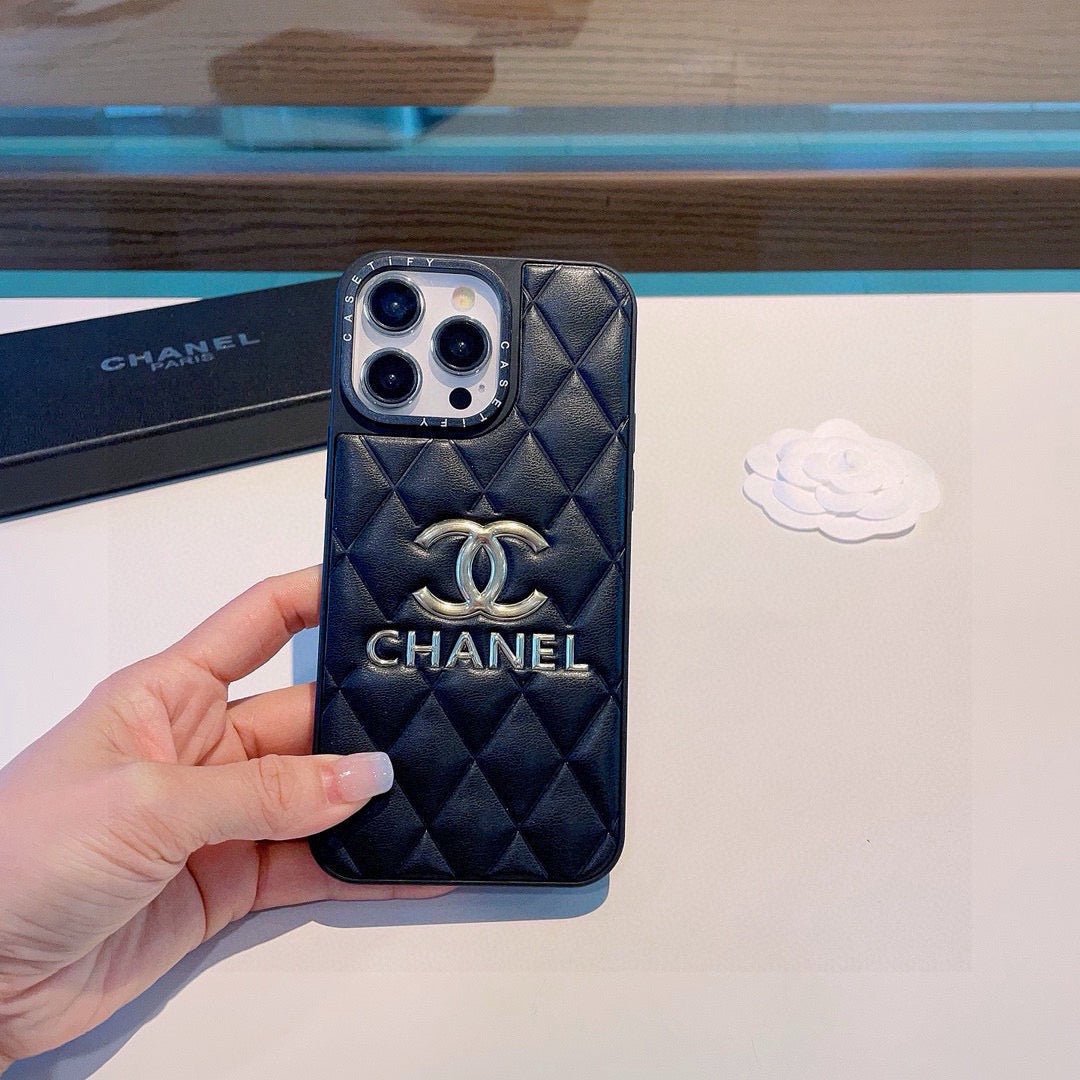 Chanel Quilted Leather Phone Case with Metal CC Logo - The Luxe Case