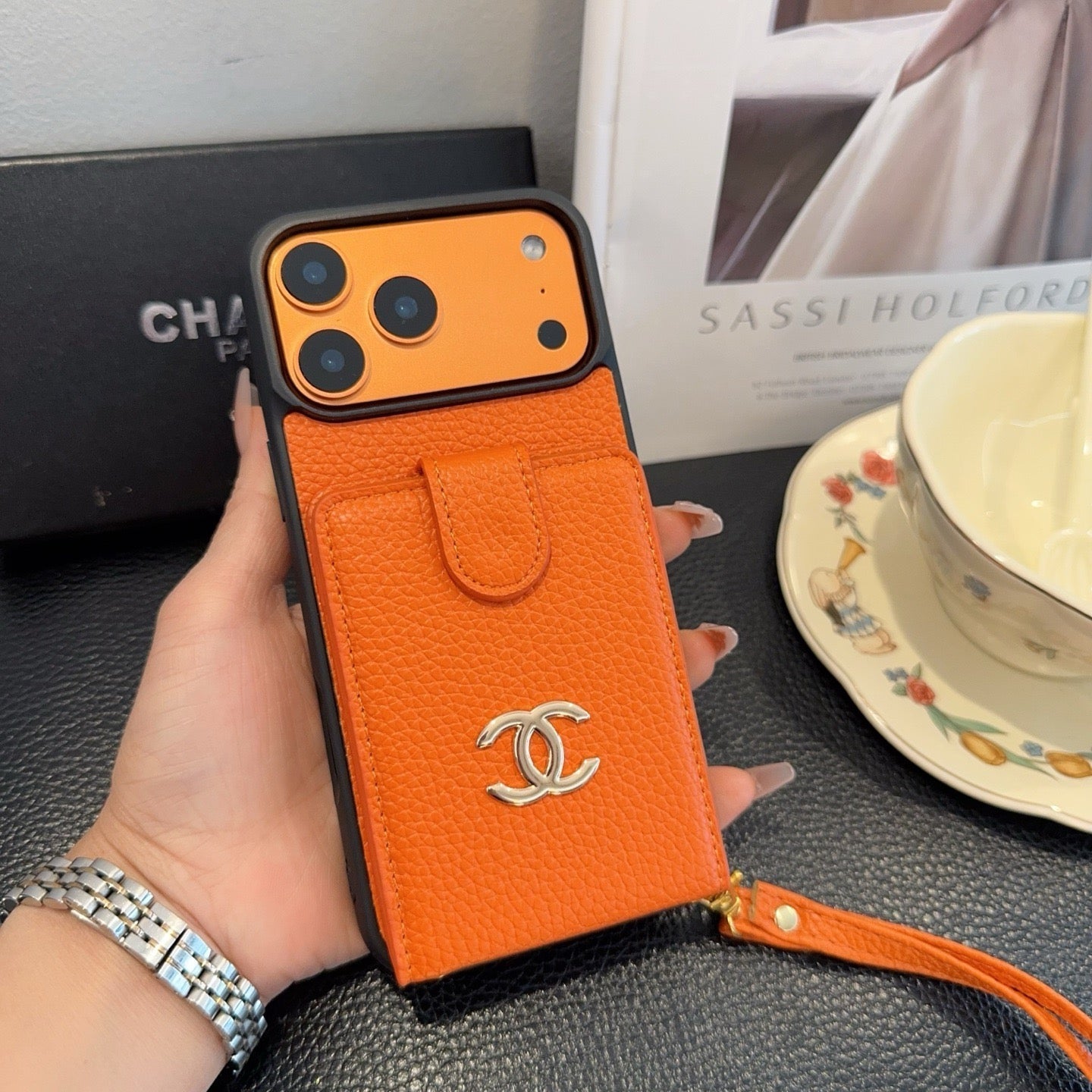 Chanel Style Leather Flip Card Holder Crossbody Phone Case - The Luxe Case