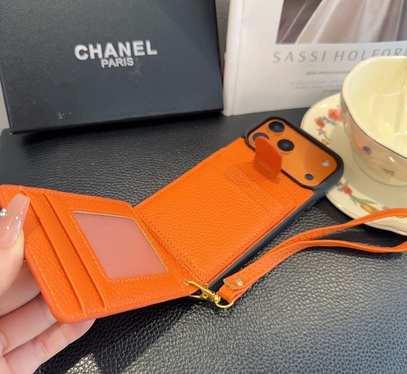 Chanel Style Leather Flip Card Holder Crossbody Phone Case - The Luxe Case