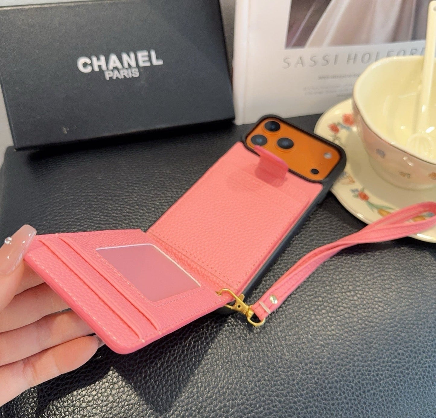 Chanel Style Leather Flip Card Holder Crossbody Phone Case - The Luxe Case