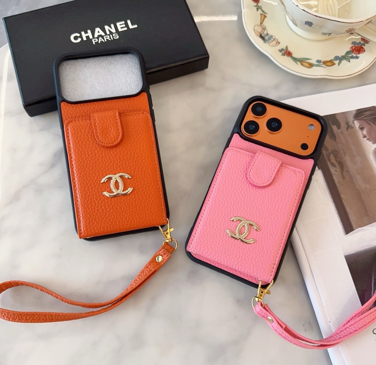 Chanel Style Leather Flip Card Holder Crossbody Phone Case - The Luxe Case