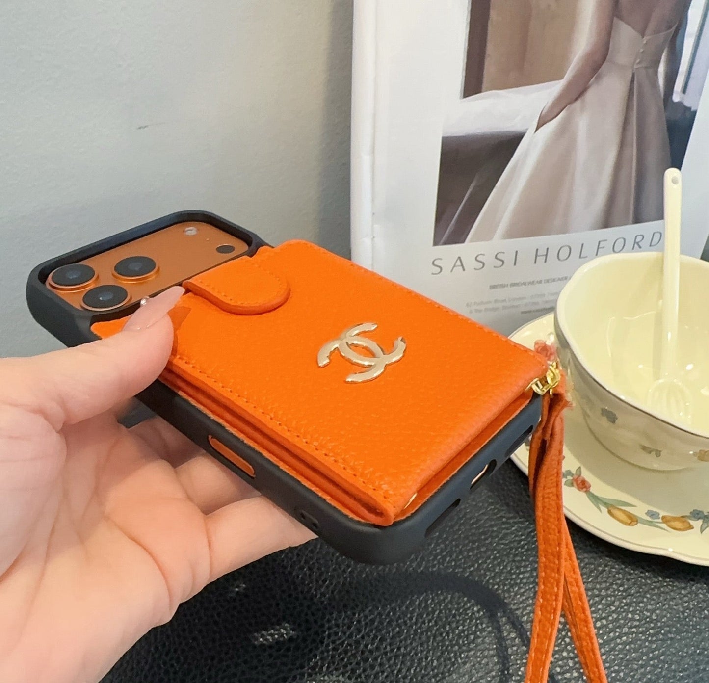 Chanel Style Leather Flip Card Holder Crossbody Phone Case - The Luxe Case