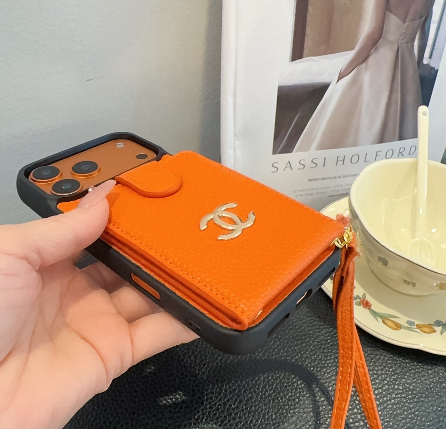 Chanel Style Leather Flip Card Holder Crossbody Phone Case - The Luxe Case