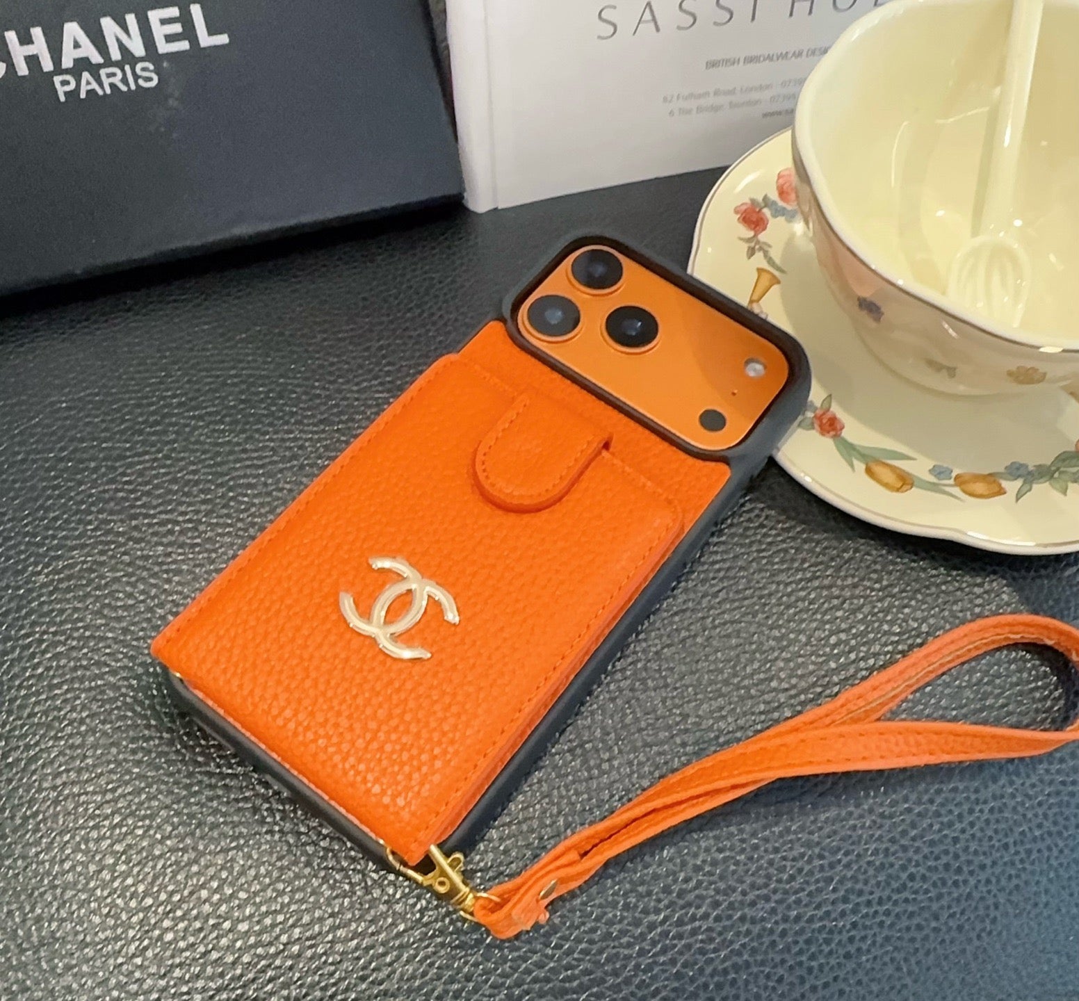 Chanel Style Leather Flip Card Holder Crossbody Phone Case - The Luxe Case