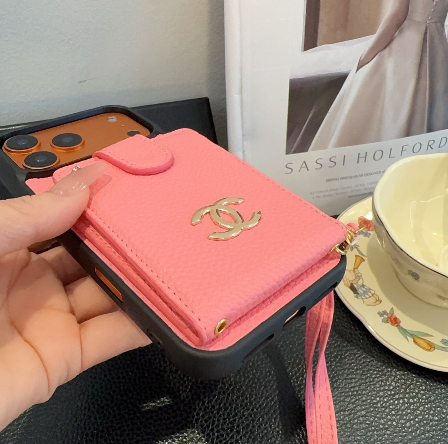 Chanel Style Leather Flip Card Holder Crossbody Phone Case - The Luxe Case