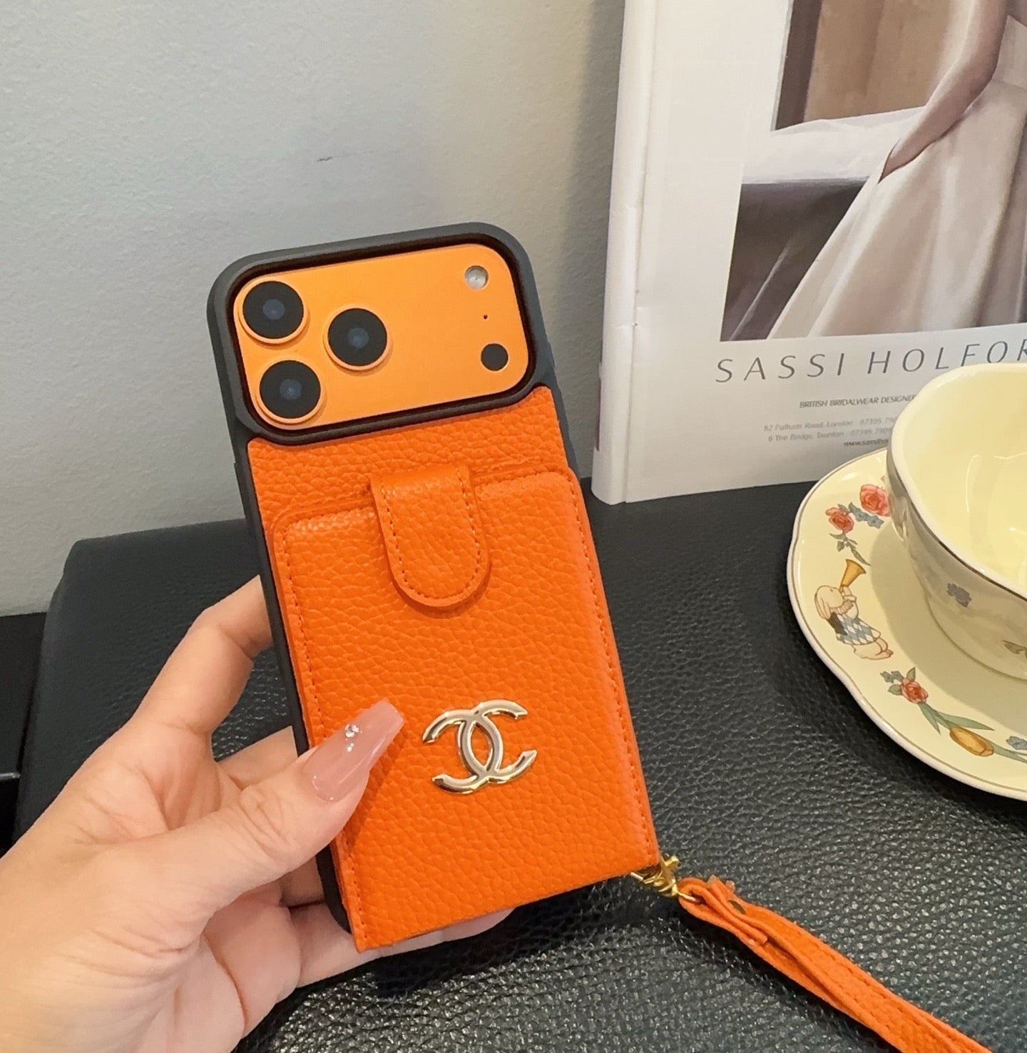 Chanel Style Leather Flip Card Holder Crossbody Phone Case - The Luxe Case
