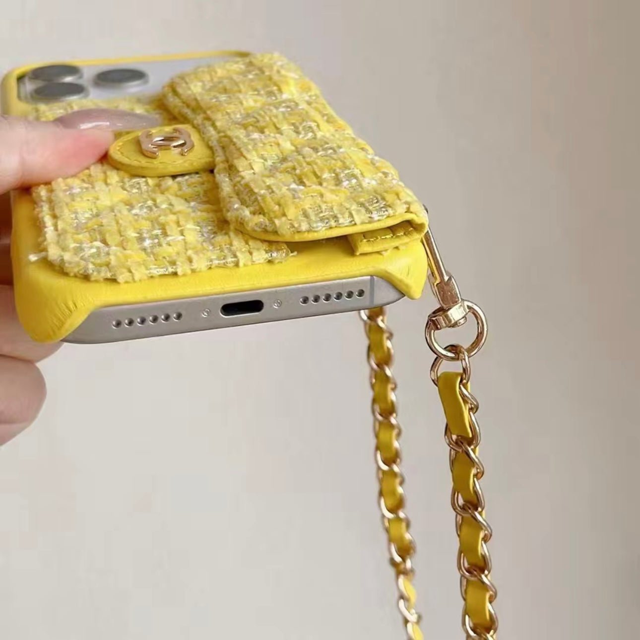 Chanel Style Quilted Wallet Phone Case With Adjustable Chain Crossbody Strap - The Luxe Case