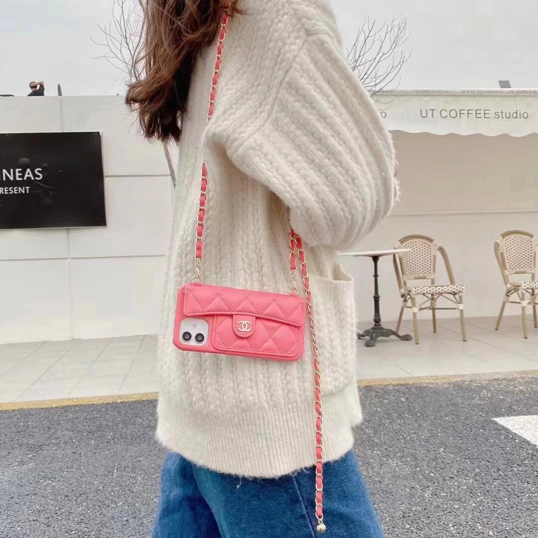 Chanel Style Quilted Wallet Phone Case With Adjustable Chain Crossbody Strap - The Luxe Case