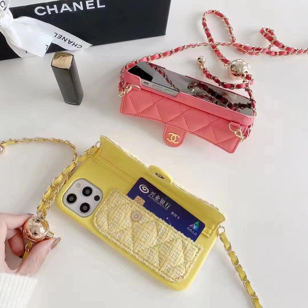 Chanel Style Quilted Wallet Phone Case With Adjustable Chain Crossbody Strap - The Luxe Case