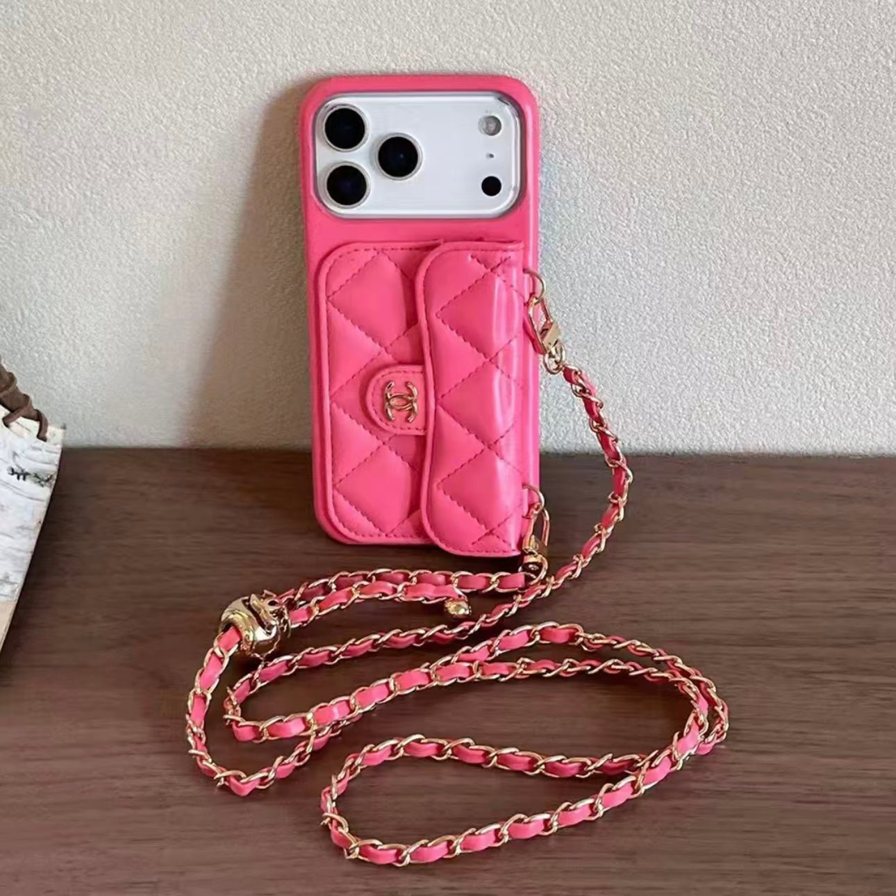 Chanel Style Quilted Wallet Phone Case With Adjustable Chain Crossbody Strap - The Luxe Case