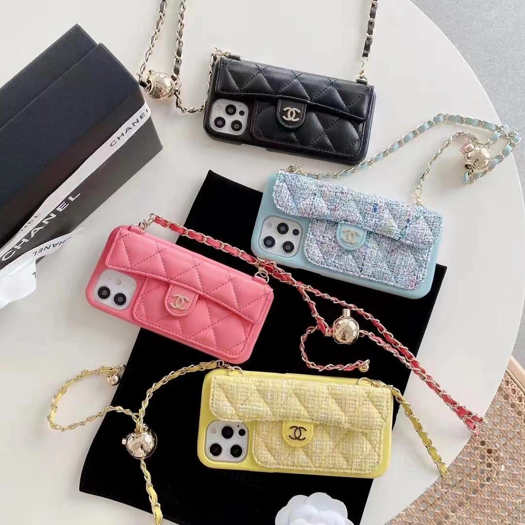 Chanel Style Quilted Wallet Phone Case With Adjustable Chain Crossbody Strap - The Luxe Case