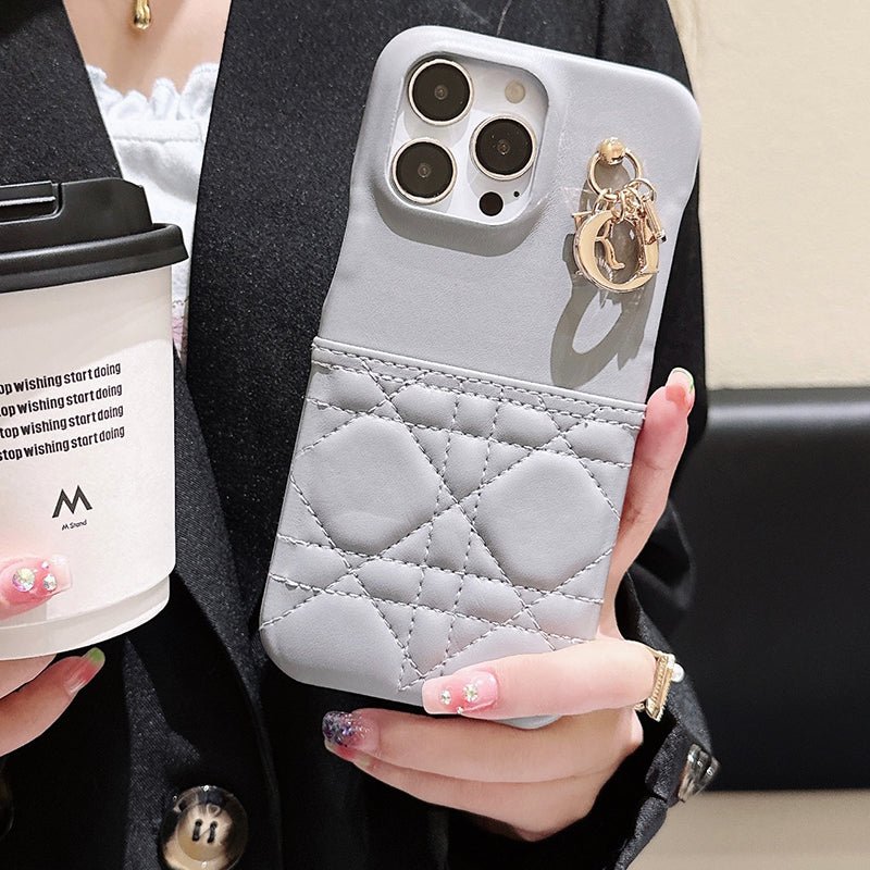 Classic CD Gray Leather iPhone Case With Card Holder - The Luxe Case