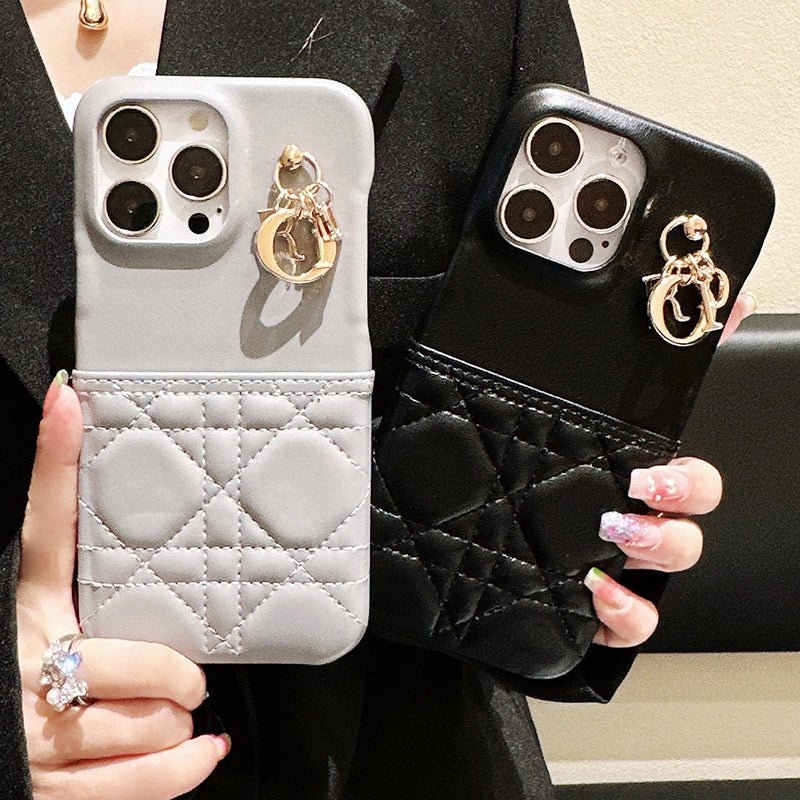 Classic CD Gray Leather iPhone Case With Card Holder - The Luxe Case