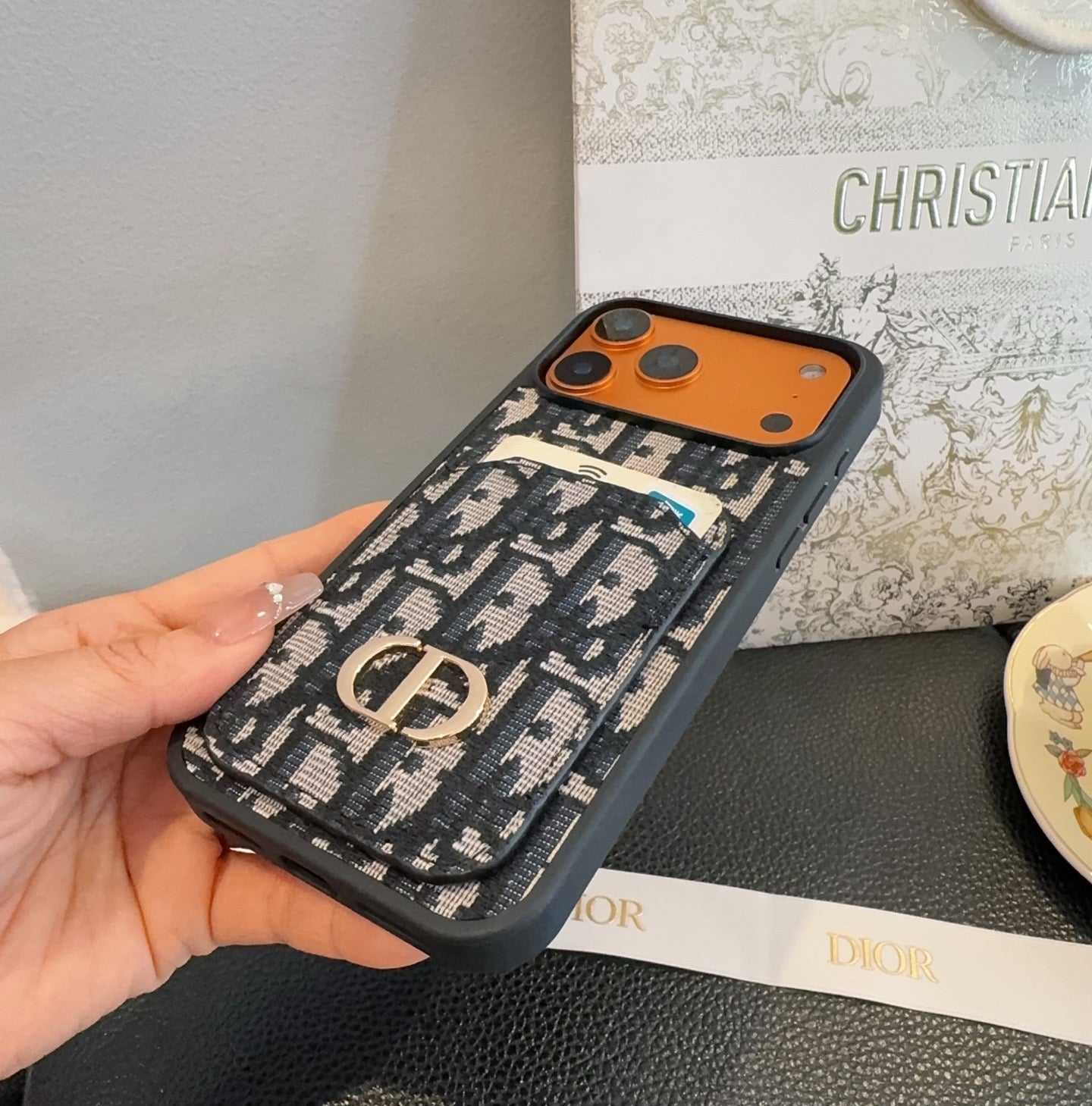 Dior Card Holder Fabric Full-Cover Phone Case - The Luxe Case