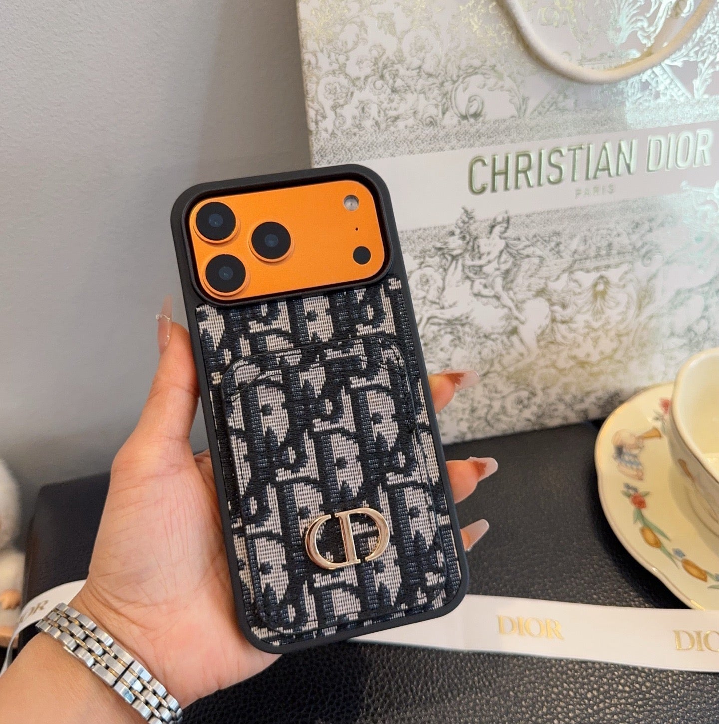 Dior Card Holder Fabric Full-Cover Phone Case - The Luxe Case