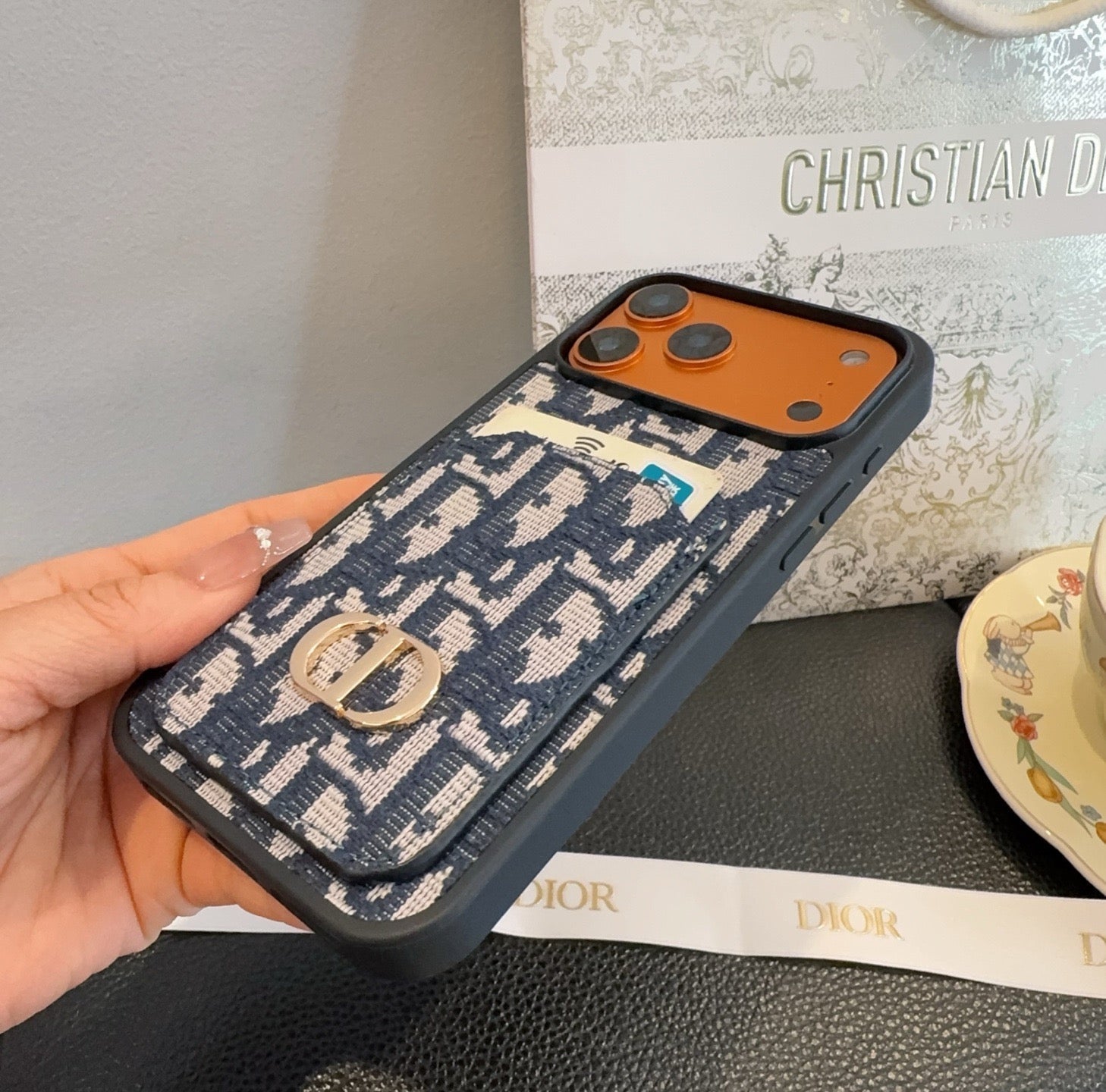 Dior Card Holder Fabric Full-Cover Phone Case - The Luxe Case