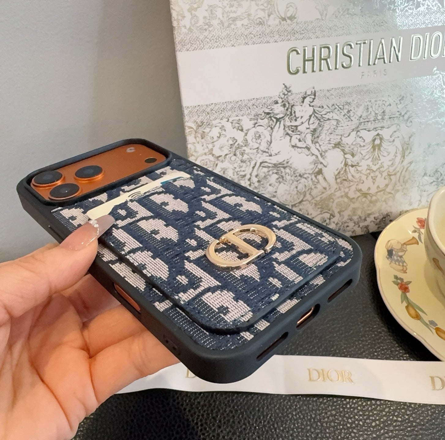 Dior Card Holder Fabric Full-Cover Phone Case - The Luxe Case