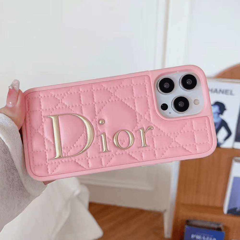 Dior Classic Quilted Leather 3D Gold Logo Luxury Shockproof Phone Case - The Luxe Case