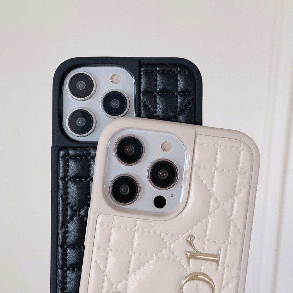 Dior Classic Quilted Leather 3D Gold Logo Luxury Shockproof Phone Case - The Luxe Case