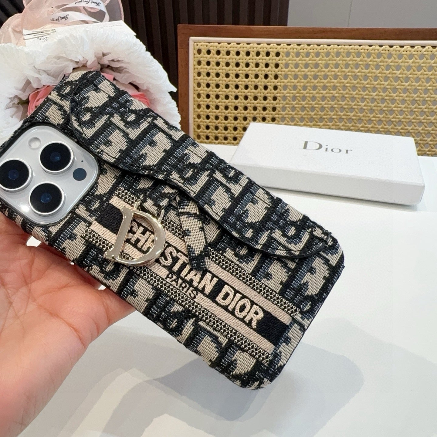 Dior Embroidered Fabric Card Holder Phone Case - The Luxe Case