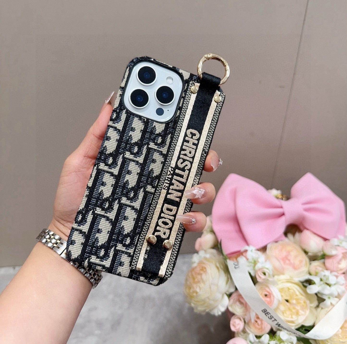 Dior Embroidered Fabric Card Holder Phone Case - The Luxe Case