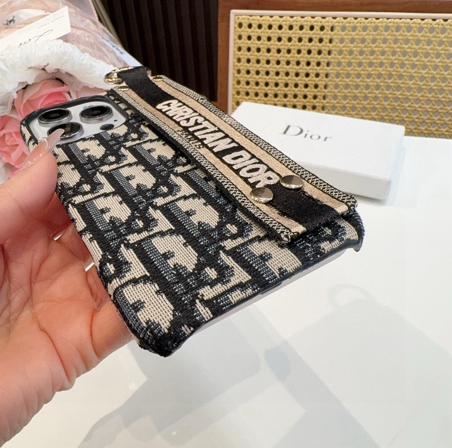 Dior Embroidered Fabric Card Holder Phone Case - The Luxe Case