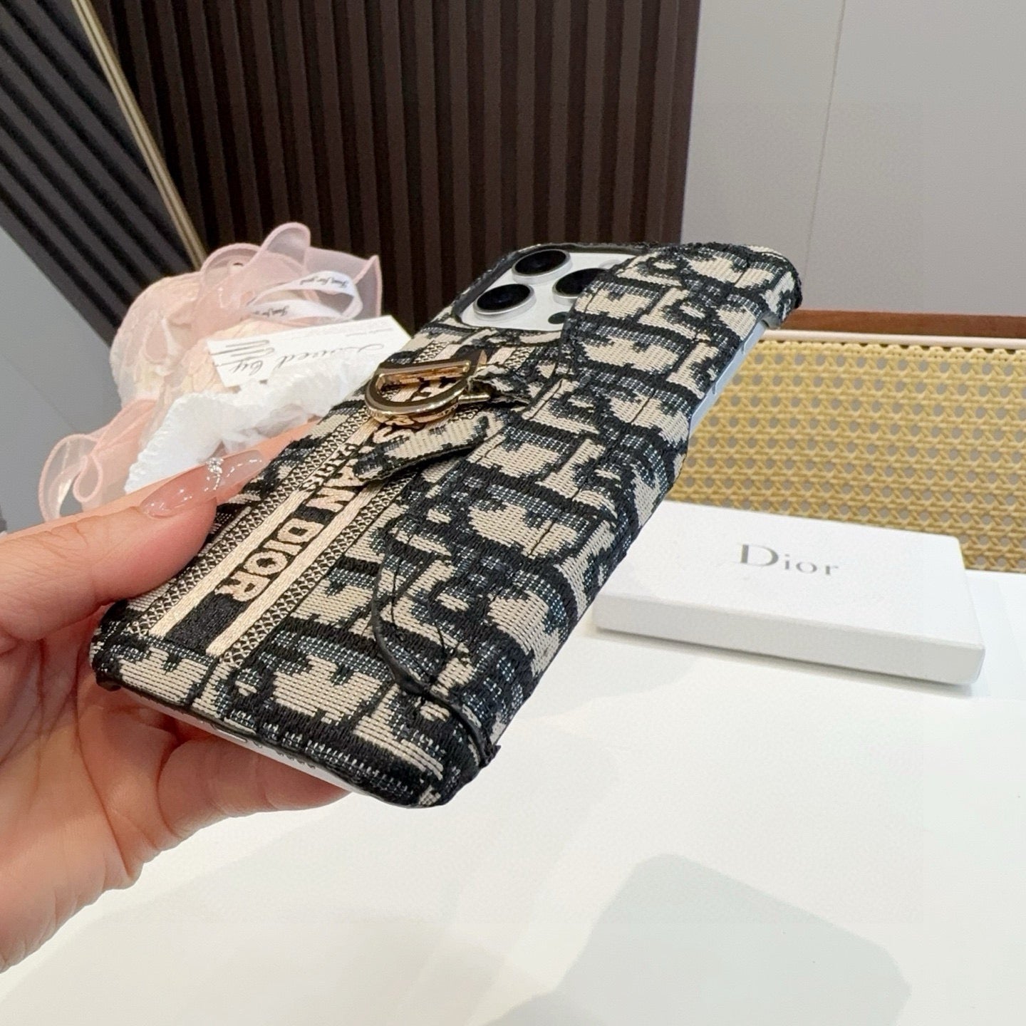 Dior Embroidered Fabric Card Holder Phone Case - The Luxe Case