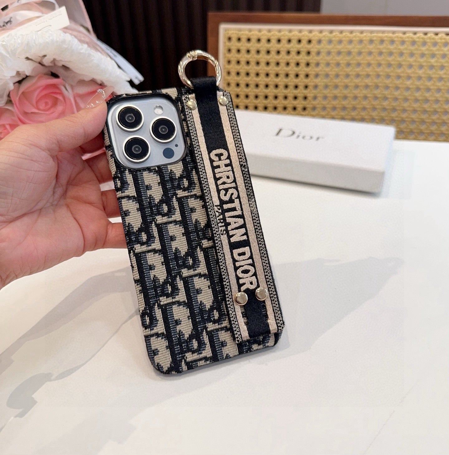 Dior Embroidered Fabric Card Holder Phone Case - The Luxe Case